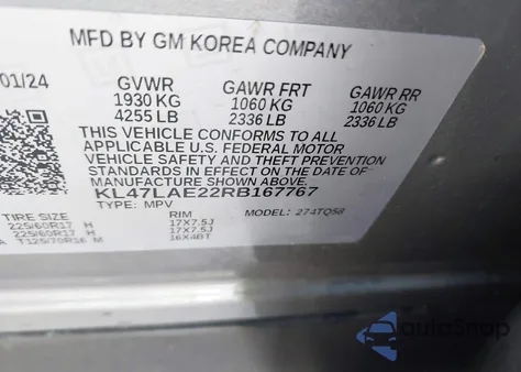 2024 Buick Envista Preferred Fwd z USA, uszkodzony, nr VIN KL47LAE22RB167767